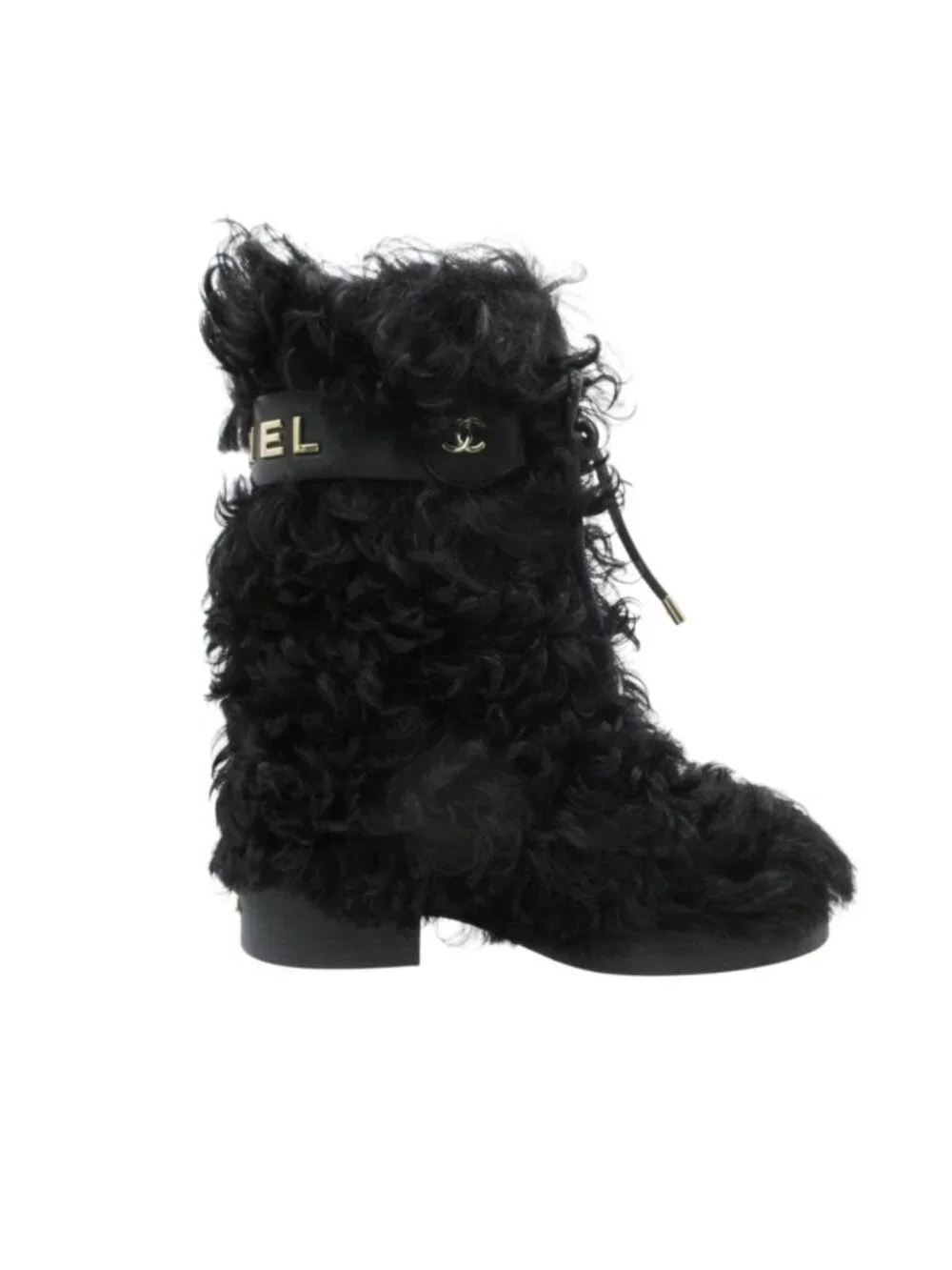 Chanel Boots Shearling Sheepskin CC Logo Shoes Black 37c